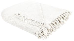 Prikrývka krémová biela 150 x 200 cm ručne tkaná deka pléd na posteľ so strapcami spálňa