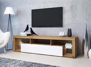 TV stolík HUGO dub wotan/biela lesklá, šírka 200 cm