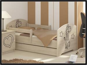 Detská posteľ s výrezom ŽIRAFA - prírodná 160x80 cm