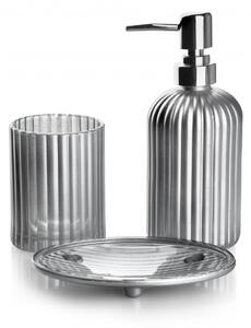 Bathlab Kúpeľňová súprava ARI 400 ml strieborná - dávkovač mydla s držiakom + pohár na zubnú kefku