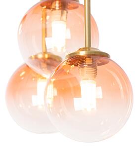 Stropná lampa v štýle Art Deco zlatá s ružovým sklom 9 svetiel - Atény