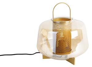 Stolná lampa Art Deco zlatá s jantárovým sklom 30 cm - Kevin