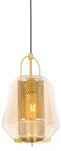 Art deco závesná lampa zlatá s jantárovým sklom 23 cm - Kevin