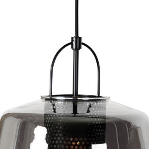 Závesná lampa čierna s dymovým sklom 30 cm podlhovastá 3-svetlá - Kevin