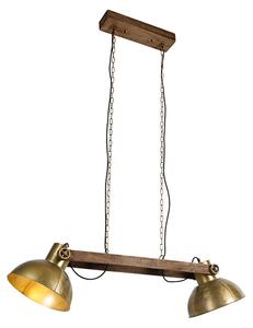 Priemyselná závesná lampa zlatá 2-svetlá s drevom - Mango