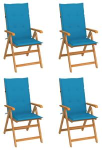 Záhradné stoličky 4 ks s modrými podložkami tíkový masív