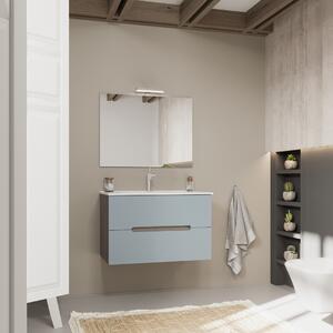 Závesná Kúpeľňová Skrinka 80 Cm 2 Zásuvky Matné Modré A Dub | Magnolia