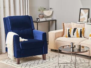 Kreslo modré zamatové rozkladacia do obývacej izby moderný elegantný