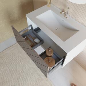 Kúpeľňový Nábytok 80cm So Zásuvkou Jaseňovo Sivá A Oblé Zrkadlo | Miami