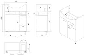 Aqualine ZOJA umývadlová skrinka 61,5x74x32cm, 2x dvierka, 1x zásuvka, biela