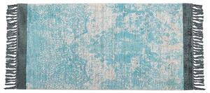 Koberec modrá a béžová viskóza a bavlna 80 x 150 cm so vzorom a strapcami vintage dizajn