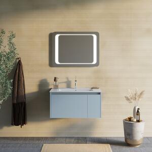 Nástenný Kúpeľňový Nábytok 80 Cm Svetlo Modrý A Zrkadlo S Led Rámom | Monaco