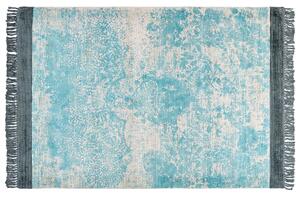 Koberec modrá a béžová viskóza a bavlna 160 x 230 cm so vzorom a strapcami vintage dizajn