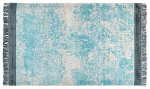 Koberec modrá a béžová viskóza a bavlna 140 x 200 cm so vzorom a strapcami vintage dizajn