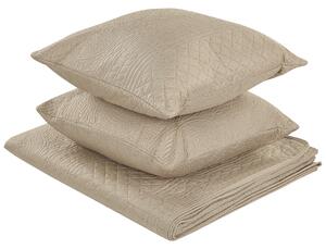 Prikrývka na posteľ s vankúšmi sivobéžová polyester 140 x 210 cm reliéfny vzor prehoz posteľná bielizeň moderný tradičný štýl spálňa