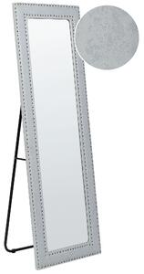 Stojacie zrkadlo svetlosivý rám z umelej kože 50 x 150 cm akrylové sklo ozdobný lem dekoratívny rám glamour dizajn