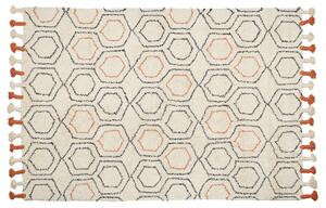Koberec béžový a oranžový bavlnený 140 x 200 cm geometrický vzor ozdobné strapce ručne všívaný boho dizajn obývačka spálňa