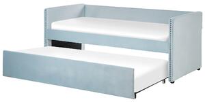 Rozkladacia posteľ svetlomodrá zamatová čalúnená 90 x 200 cm nábytok do spálne