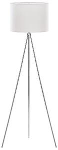 Stojacia lampa strieborná kovová 148 cm statívový stojan biele látkové bubnové tienidlo