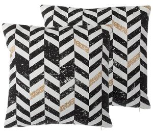 Sada 2 dekoratívnych vankúšov čierna biela bavlna geometrický vzor chevron 45 x 45 cm glamour moderný štýl doplnky