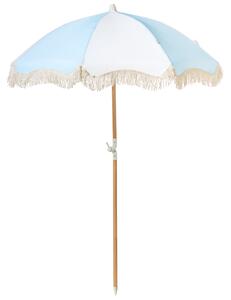 Záhradný slnečník svetlomodrý tyč z bukového dreva ⌀ 150 cm okrúhly nastaviteľný UV odolný retro štýl exteriér