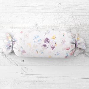 Biante Vankúš valec bonbon Sandra SA-290 Farebné lučne kvety na bielom 15x40 cm