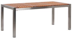 Záhradný jedálenský stôl svetlá drevená doska eukalyptové drevo 180 x 90 cm pre 6 osôb strieborné nohy z nehrdzavejúcej ocele