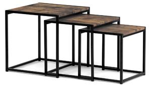 Autronic - Set 3 ks stolíkov, MDF, dekor staré drevo, kov, čierny lak - AF-3003 OLW AKCE