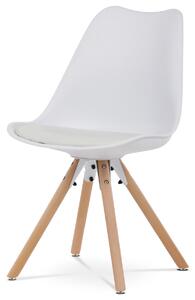 Autronic - Jídelní židle, bílá plastová skořepina, sedák ekokůže, nohy masiv přírodní buk - CT-762 WT