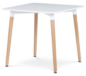 Autronic - Jídelní stůl 80x80x74 cm, MDF / kovová kostrukce - bílý matný lak, dřevěné nohy - DT-303 WT