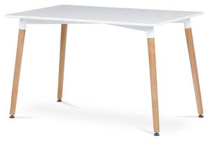 Autronic - Jídelní stůl 120x80x74 cm, MDF / kovová kostrukce - bílý matný lak, dřevěné nohy - DT-304 WT