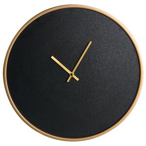Závesné nástenné hodiny čierne MDF industriálny minimalistický dizajn zlaté ručičky a rám obývacia izba