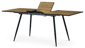 Autronic - Jídelní stůl, 140+40x80x76 cm, MDF deska, 3D dekor divoký dub, kov, černý lak - HT-921 OAK AKCE