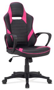 Autronic - Herné kreslo, čierno-ružová ekokoža, hojdací mechanizmus, plastový kríž - KA-Y207 PINK