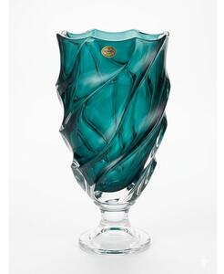 KRIŠTÁĽOVÁ VÁZA BOHEMIA SURF GREEN TOUCH NA NOHE 370MM