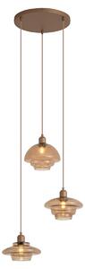 Retro závesná lampa tmavý bronz s jantárovými tienidlami 3-svetelná - Smokey