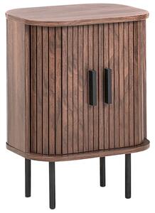 Nočný stolík tmavohnedý čierne nohy MDF kov 40 x 30 cm retro štýl posuvné dvierka obývacia izba
