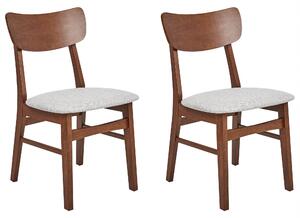 Sada 2 jedálenských stoličiek tmavé drevo svetlosivá kaučukové drevo polyester drevený rám bez podrúčok moderný retro štýl kuchyňa jedáleň