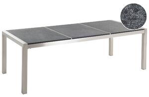 Záhradný jedálenský stôl čierna trojdielna žulová doska 220 x 100 cm pre 8 osôb strieborné nohy z nehrdzavejúcej ocele