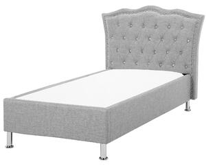 Posteľ sivá látkové čalúnenie 90 x 200 cm prešívané čelo s gombíkmi moderný glamour štýl spálňa
