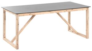 Záhradný jedálenský stôl sivý 180 x 90 cm betónová vrchná doska rám zo svetlého akáciového dreva pre 6 osôb moderný štýl záhrada exteriér