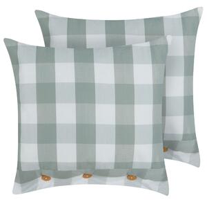 Sada 2 dekoratívnych vankúšov mätová zelená tkanina 45 x 45 cm károvaný vzor štýl chaty textil doplnky