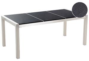 Záhradný jedálenský stôl čierna trojdielna žulová doska 180 x 90 cm pre 6 osôb strieborné nohy z nehrdzavejúcej ocele