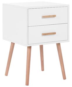 Nočný stolík biely 61 x 40 cm svetlé drevené nohy s 2 zásuvkami škandinávsky dizajn