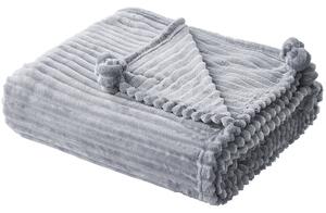Deka sivá polyester 150 x 200 cm rebrovaná štruktúra s brmbolcami prikrývka na posteľ