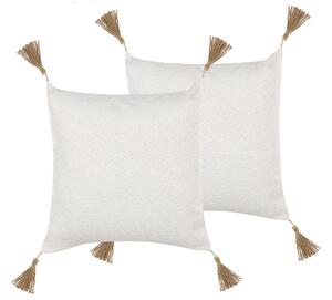 Sada 2 dekoratívnych vankúšov s bielou čipkou a kvetinovým motívom 45 x 45 cm so strapcami dekoračné doplnky