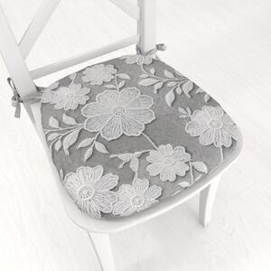 Biante Oblý podsedák Terra TRA-006 Vyšívané biele kvety na zelenosivom - 39x37x3 cm
