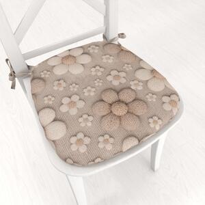 Biante Oblý podsedák Terra TRA-005 Pletené kvety na sivobéžovom - 39x37x3 cm