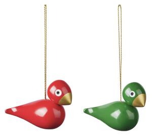 Drevené vianočné ozdoby Birds Red Green – sada 2 ks