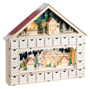 Vianočná LED dekorácia svetlohnedý drevený adventný kalendár na baterky domček vianočné dekorácie interiér